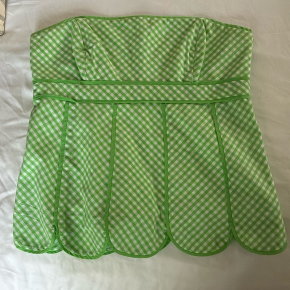 Lilly Pulitzer strapless summer top in green and white Gingham - size 6 - Picture 1 of 5
